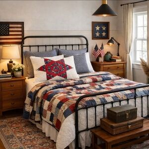 Pottery Barn Harrisburg Patchwork Quilted Sham Americana Colonial Cotton Vintage